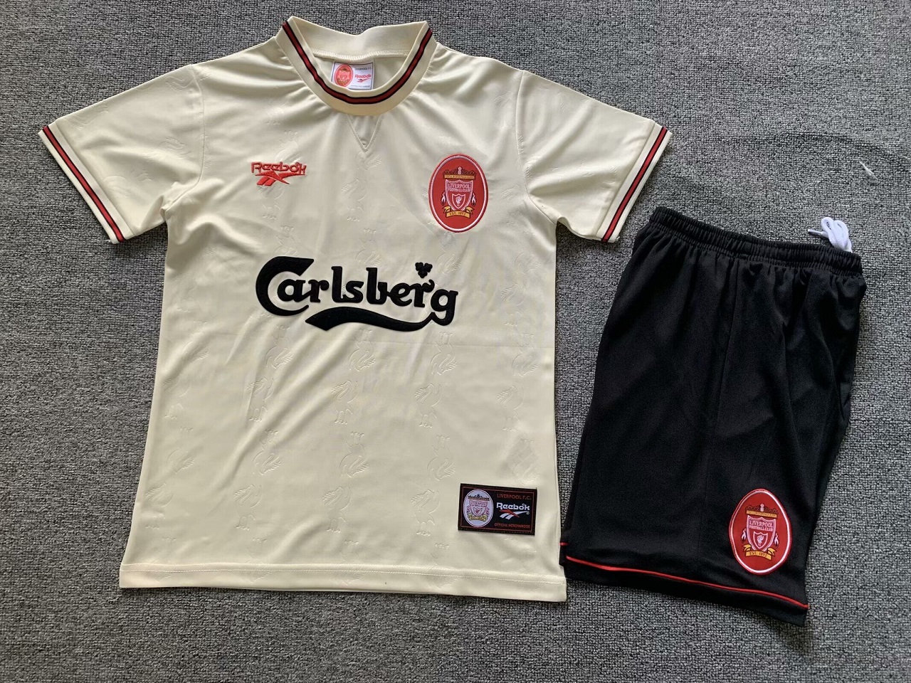 Kids-Liverpool 96/97 Away Light Beige Soccer Jersey